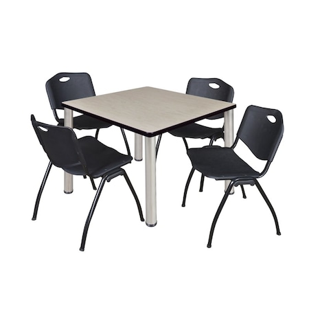 Kee Kee Square Table & Chair Set, Wood, Metal, Plastic Top, Maple TB3636PLBPCM47BK